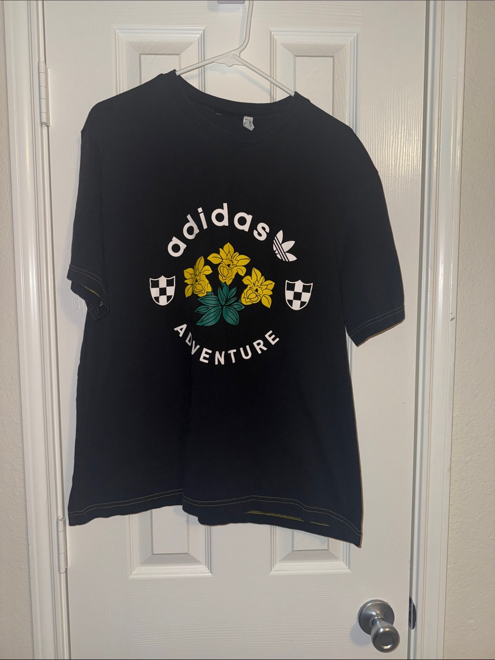 adidas Black Short-Sleeve Tee with Yellow Floral Graphic